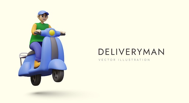 Jovem a andar de scooter Poster para uma empresa de serviços de entrega