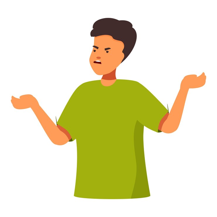 Vetor jovem a discutir e a fazer gestos com as mãos, com uma expressão facial agressiva.