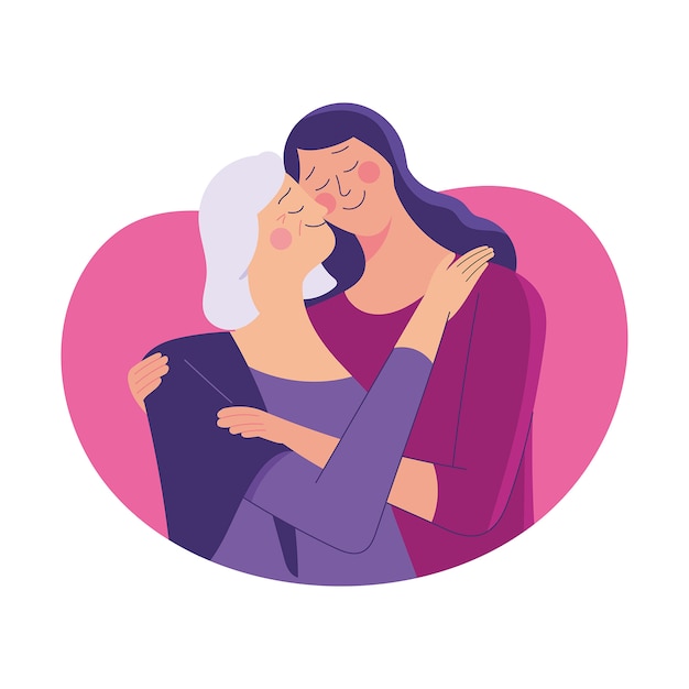 jovem abraça a velha mãe com amor
