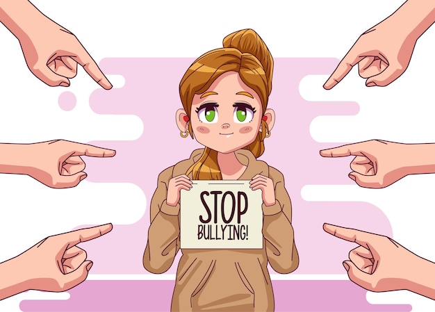 Jovem adolescente com letras paradas de bullying e atacando com as mãos