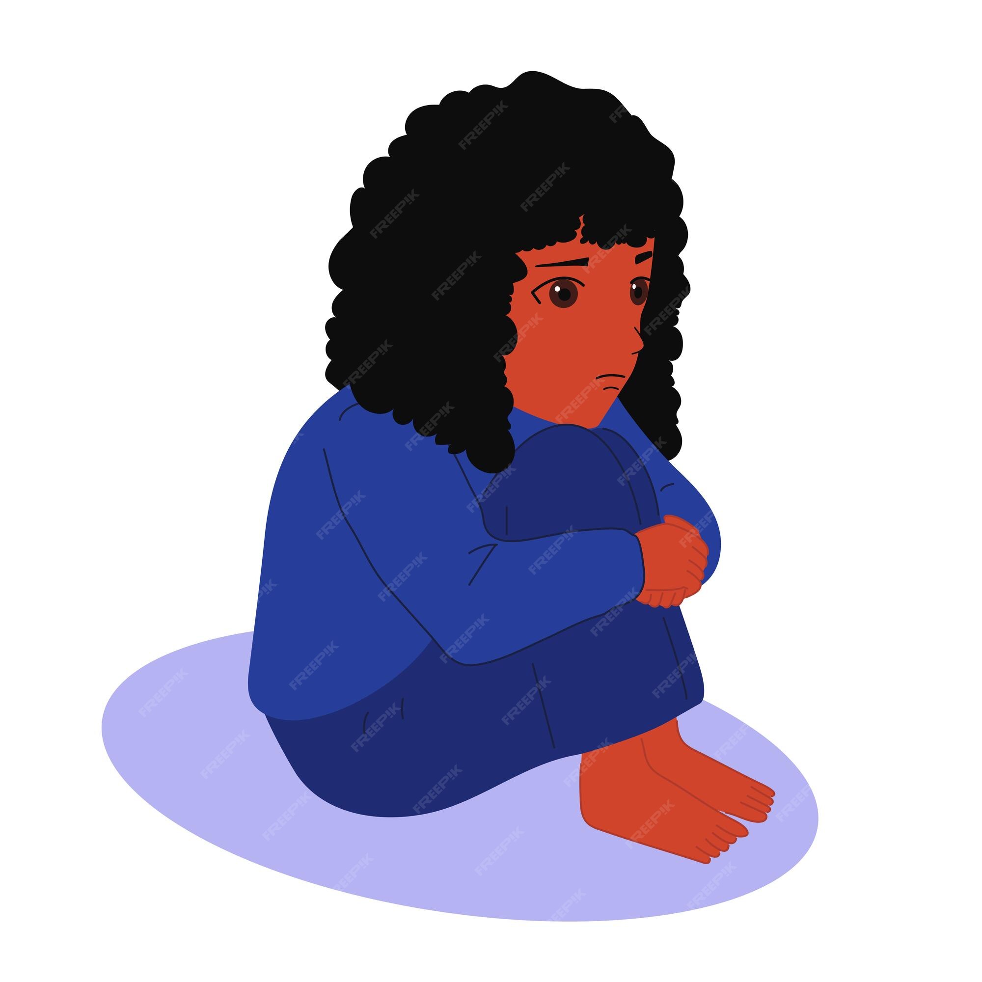 menina solitária está triste e chorando. ilustração vetorial