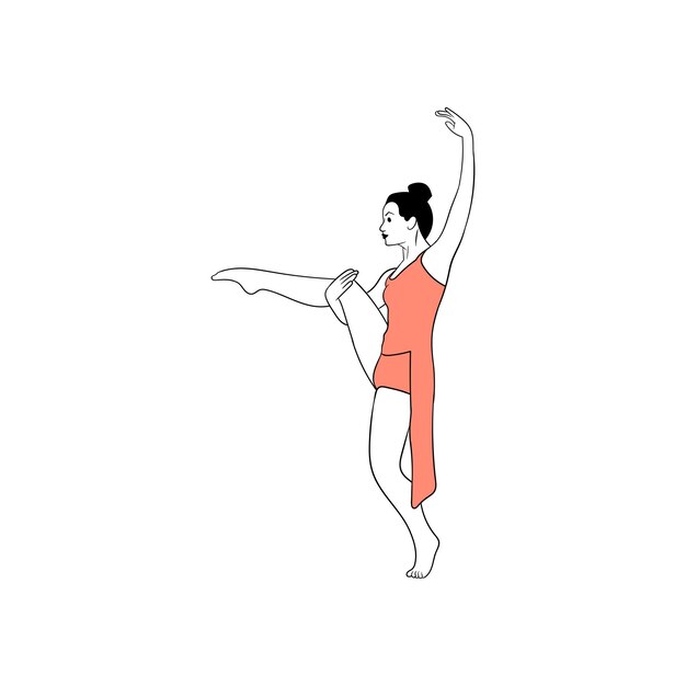 Jovem bailarina dançando isolada em fundo branco ilustração vetorial de bela fêmea