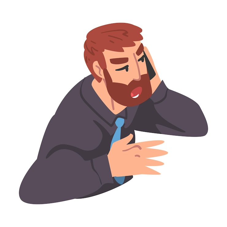 Vetor jovem barbudo falando por telefone empresário se comunicando usando ilustração vetorial de desenho animado de smartphone