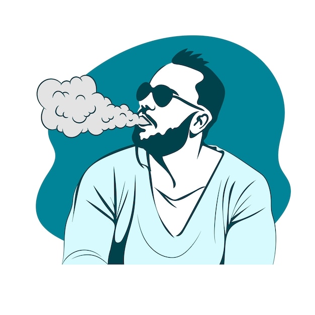 Jovem barbudo, vaping. Conceito de vape e fumaça.