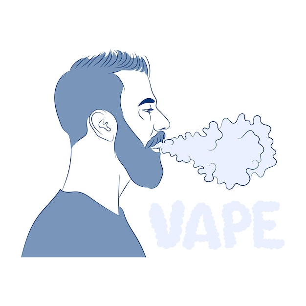 Jovem barbudo, vaping. Conceito de vape e fumaça.