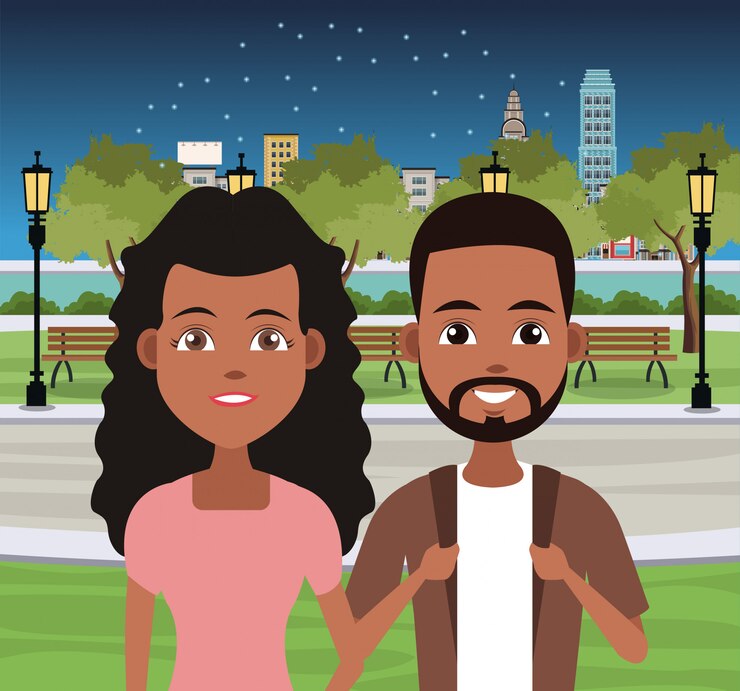 Vetor jovem casal cartoons