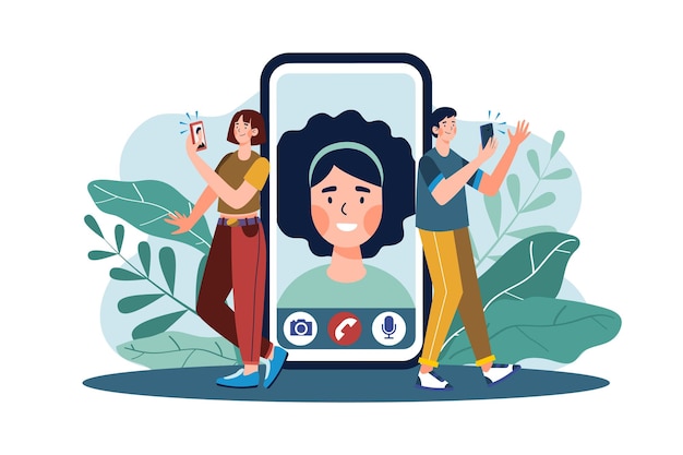 Jovem casal namoro online via telefone