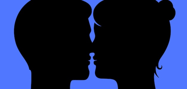 Vetor jovem casal se beijando em um fundo azul ilustração em vetor estilo plano romântico