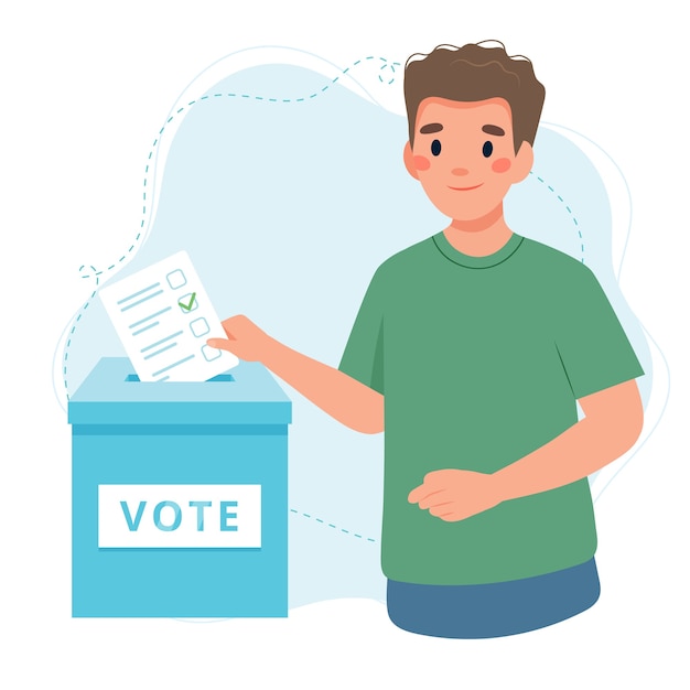 Jovem colocando o voto nas urnas