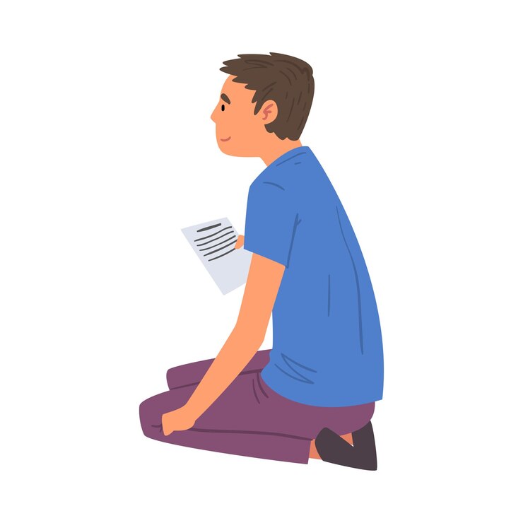 Vetor jovem com uma folha de papel sentado no chão homem conversando on-line via internet usando videochamada ou falando cara a cara ilustração vetorial de conceito de aprendizagem eletrônica