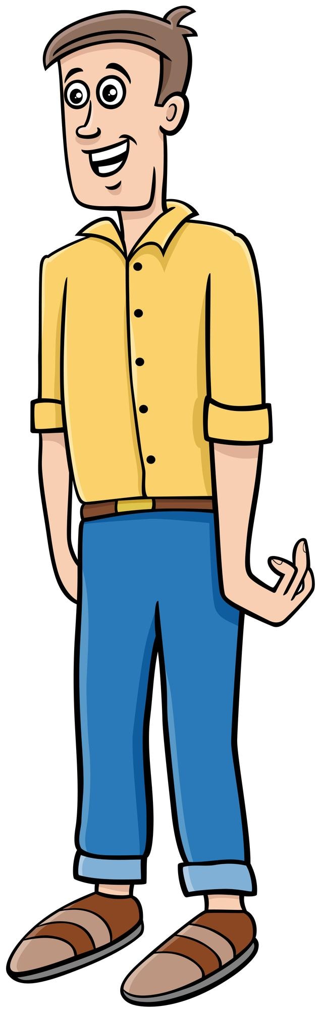 Vetor jovem de desenho animado feliz ou cara personagem cômico