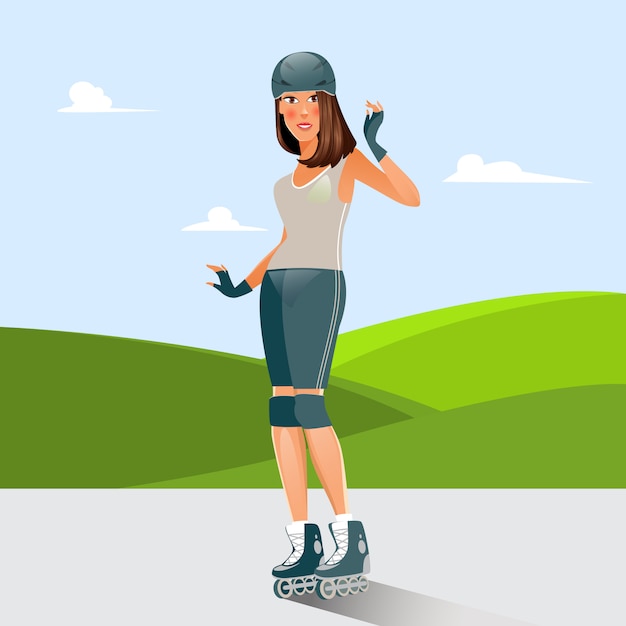Jovem de patins Rolller. Pessoas ativas. Ilustração vetorial