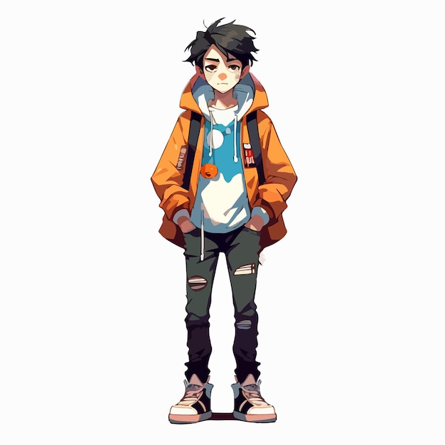 Vetor jovem desenho de ilustração vetorial de personagem de estilo anime manga anime boy