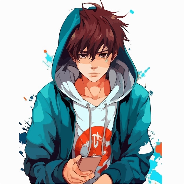 Desenho de ilustração vetorial de personagem de estilo anime jovem manga  anime boy