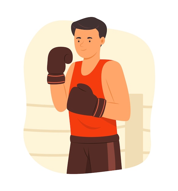 Vetor jovem desportista com luvas de boxe para ilustração do conceito de esporte de boxe
