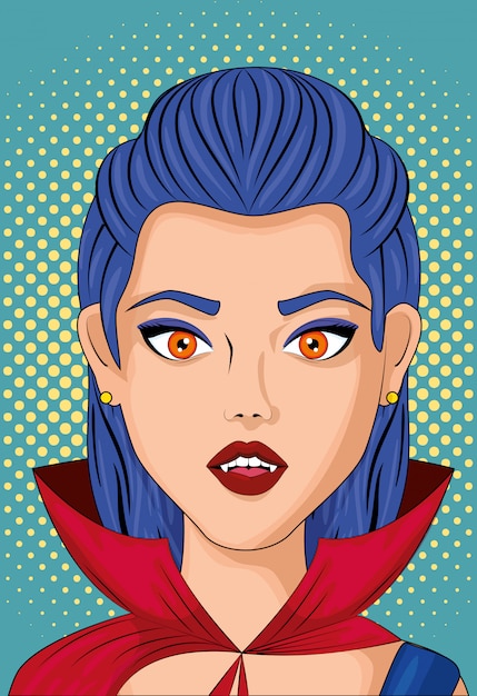 Jovem disfarçada de vampiro estilo pop art