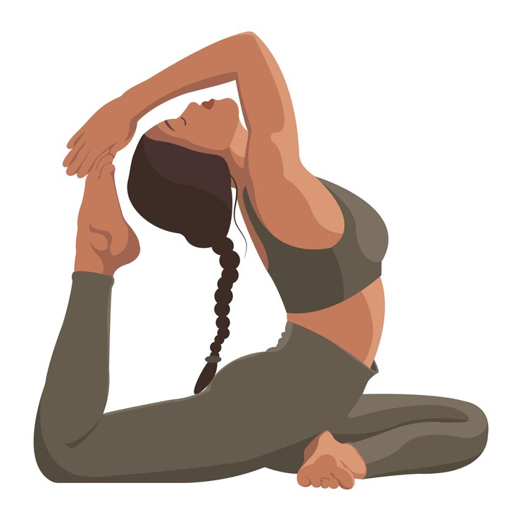 Vetor jovem em pose de ioga, estilo de vida saudável, classe de treino de personal trainer