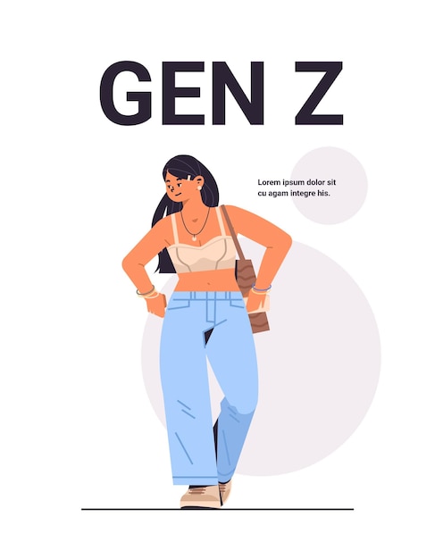 Jovem em roupas casuais da moda, conceito de estilo de vida da geração z, nova tendência moderna de demografia com juventude progressiva gen