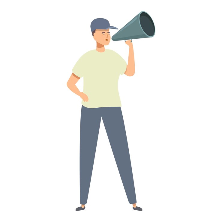 Jovem está fazendo um anúncio segurando um megafone
