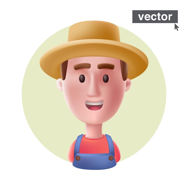 Vetor jovem fazendeiro sorridente ou avatar de trabalhador agrícola personagem de vetor de estilo 3d realista