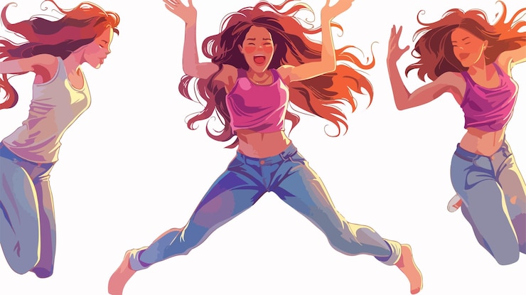 Vetor jovem feliz pulando com alegria e diversão em um estilo de vida ativo