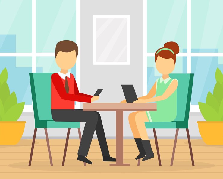Vetor jovem homem e mulher usando smartphones enquanto estão sentados à mesa em um café conceito de vício em gadgets