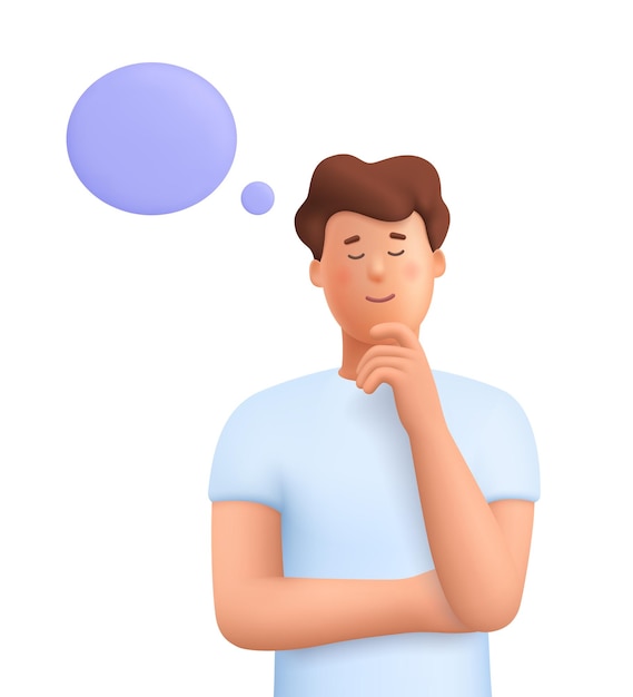 Jovem homem pensando e sonhando pensamento imaginativo conceito de vetor 3D pessoas personagem