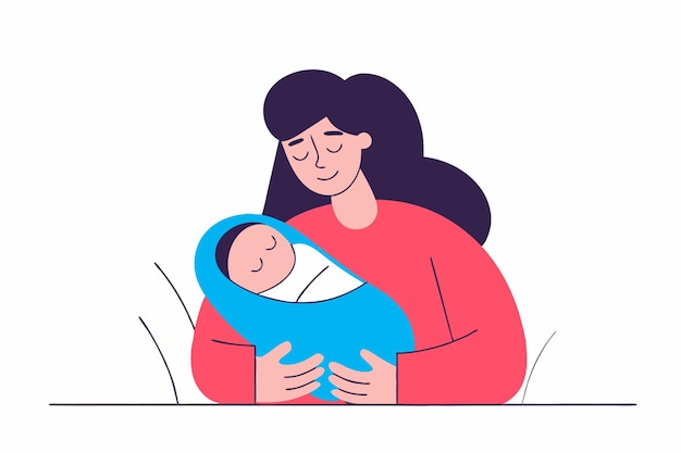 Jovem mãe feliz segurando seu recém-nascido Conceito de cuidados infantis da maternidade Ilustração vetorial