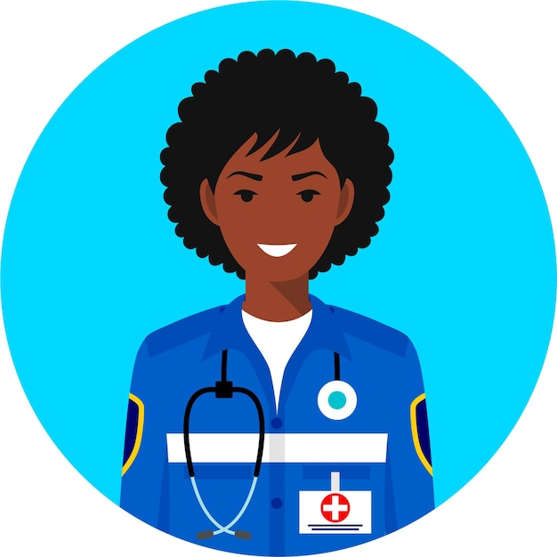 Vetor jovem médico de emergência africano-americano mulher caracter avatar icon em vector de estilo plano
