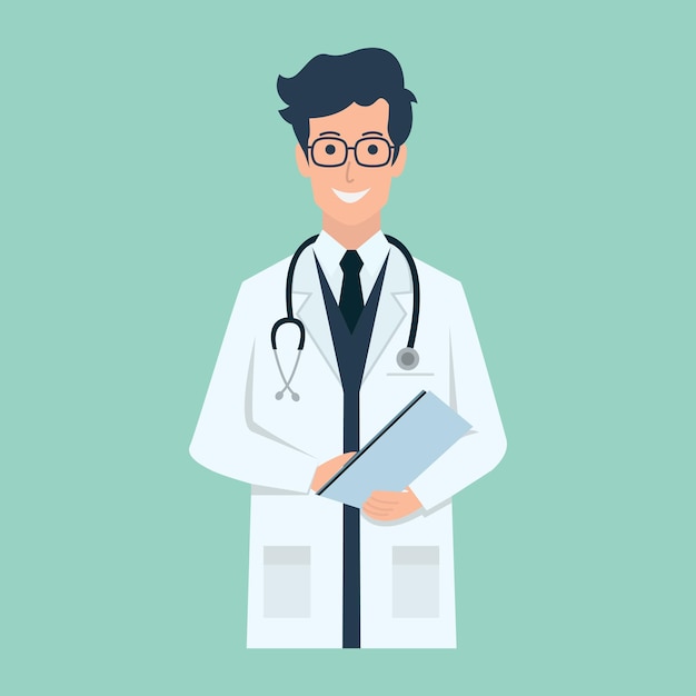 jovem médico masculino amigável ilustração vetorial de design plano