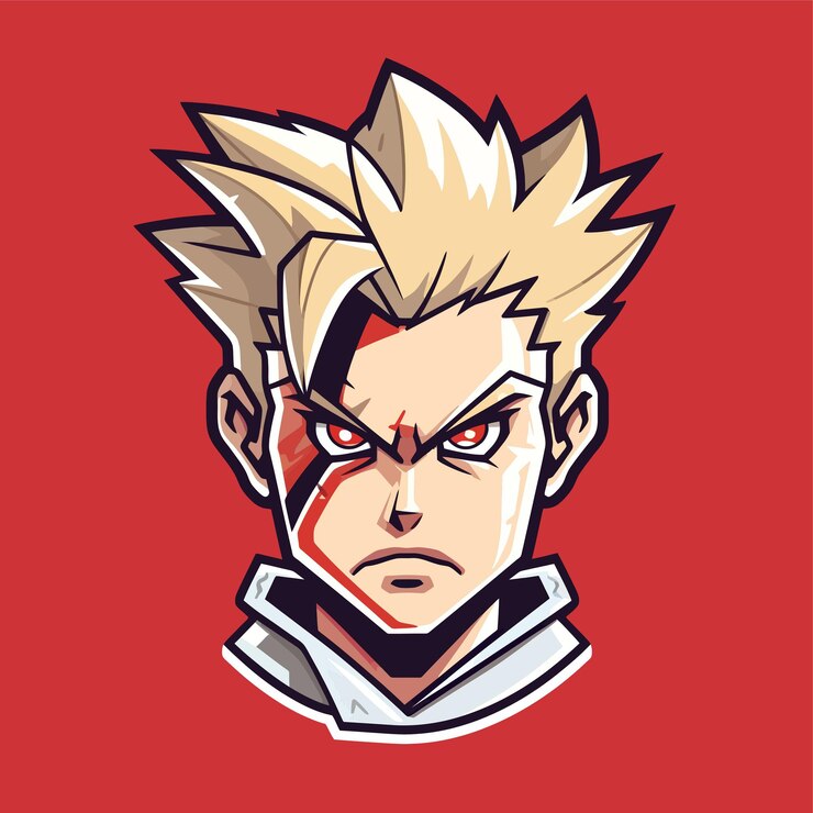 Vetor jovem menino de anime com rosto agressivo e triste manga anime homem cabeça de herói lutador