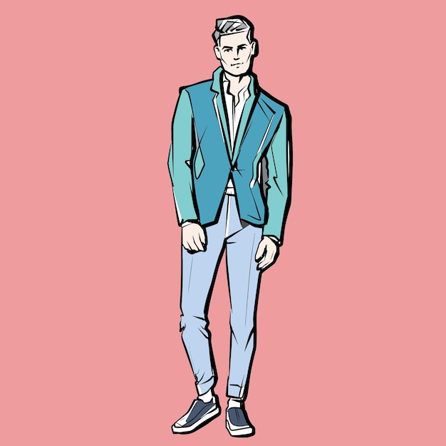 Jovem Moda modelo masculino Desenho a caneta de tinta