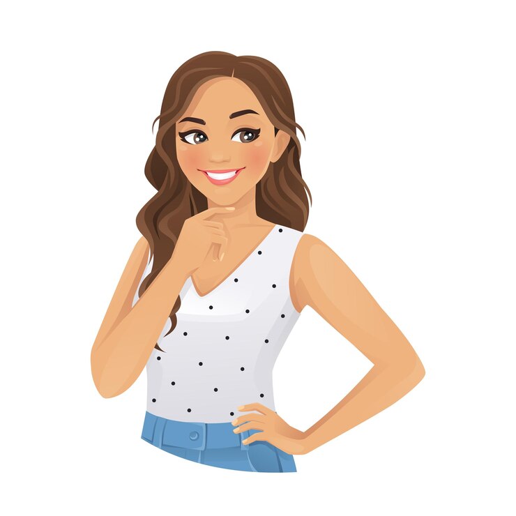 Vetor jovem mulher bonita pensando isolada na ilustração vetorial de fundo branco