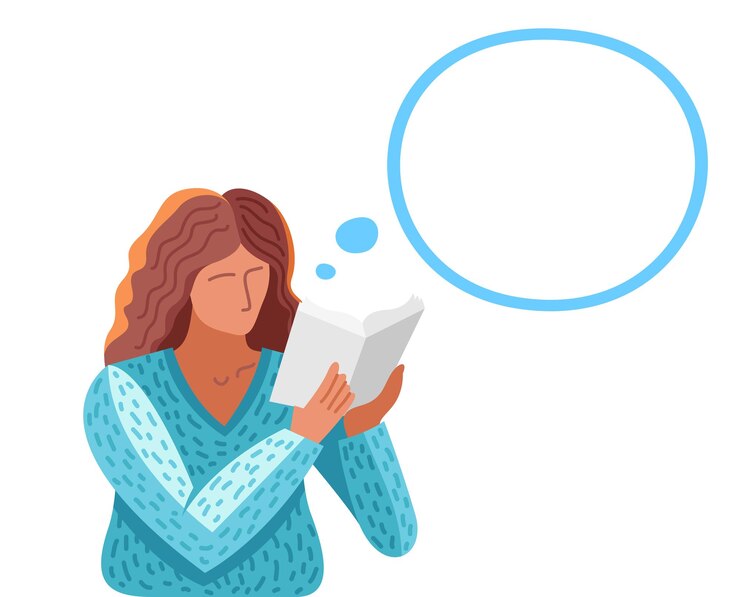 Vetor jovem mulher lendo uma ilustração plana na moda de vetor de livro isolada no branco, educação de aprendizagem de conhecimento, autoeducação, literatura de ficção.
