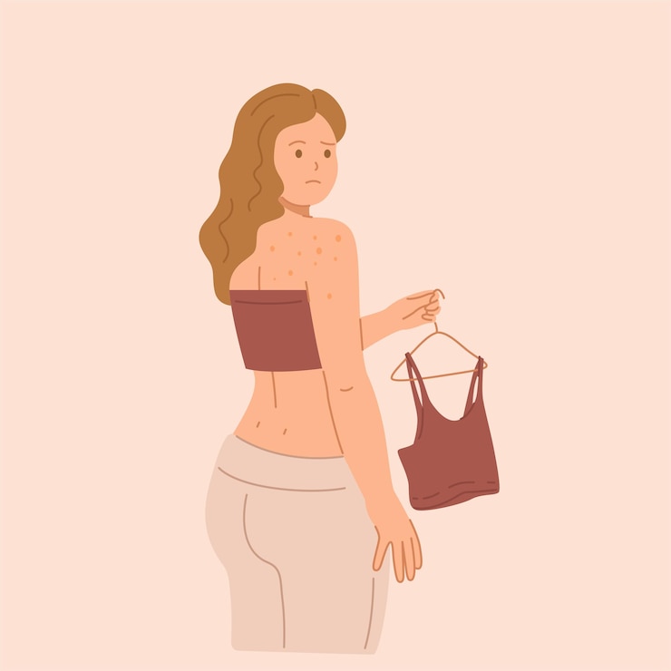 Vetor jovem mulher triste com espinhas nas costas