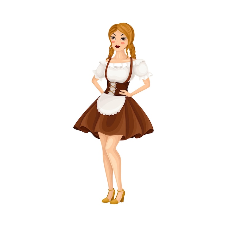 Vetor jovem mulher vestida com trajes tradicionais alemães ou bávaros com ilustração vetorial de avental