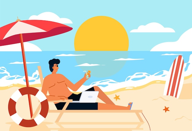 Jovem na praia de férias conceito de relaxamento de verão