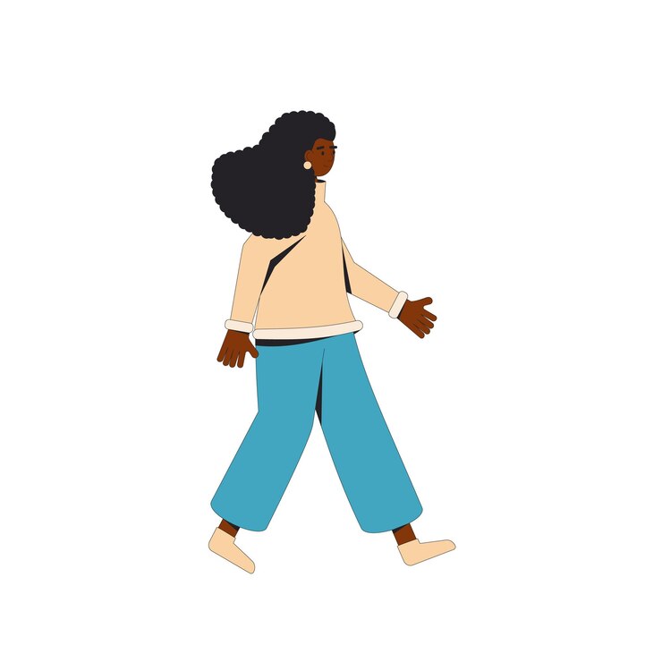 Vetor jovem personagem feminino vestindo roupas casuais ilustração de linha vetorial