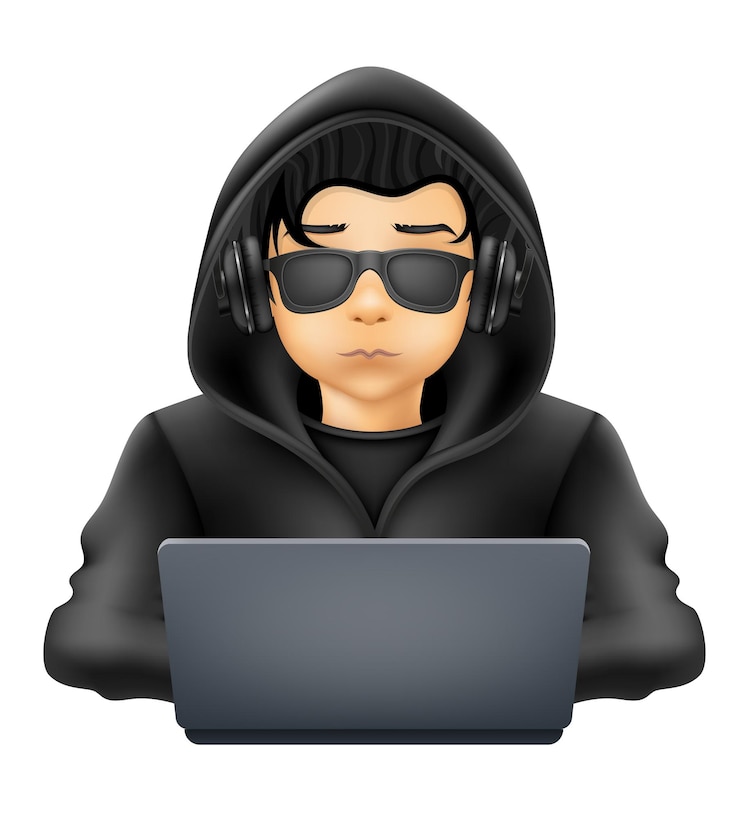 Vetor jovem programador hacker especialista em codificação sentado em um laptop ilustração vetorial