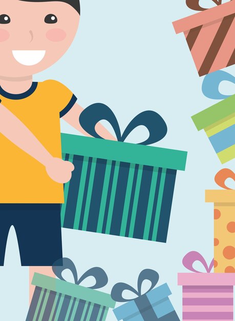 jovem rapaz escolhendo caixas de presente ornamento decoração ilustração vetorial