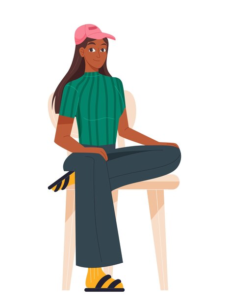 Vetor jovem sentada garota adolescente bonita em roupas casuais senta-se em uma cadeira aconchegante e relaxa africano