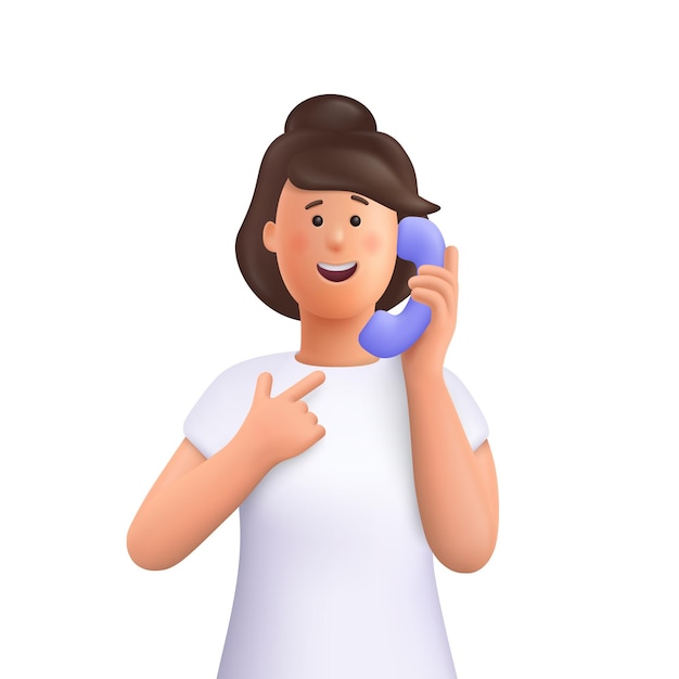 Jovem sorridente jane falando phone3d vector personagem de pessoas estilo minimalista dos desenhos animados