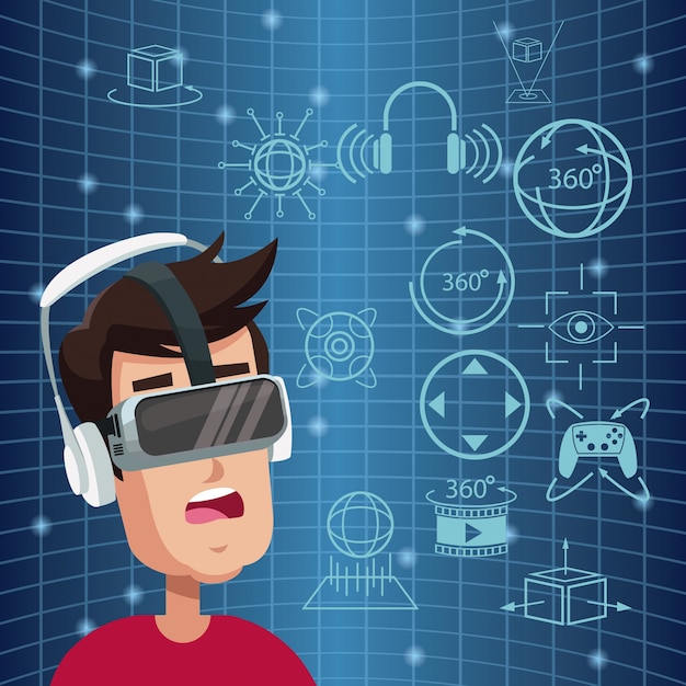 Jovem surpreendeu realidade virtual vestindo óculos mundo 3d