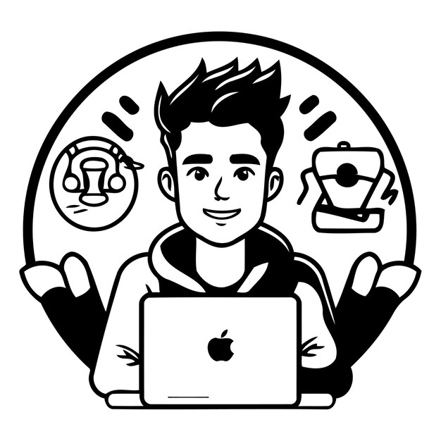 Vetor jovem trabalhando em um laptop em casa conceito freelance ilustração vetorial