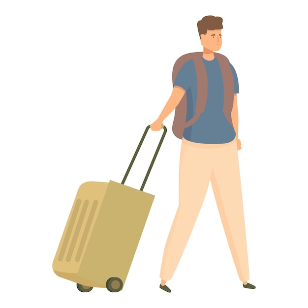 Jovem turista caminhando com mala e mochila