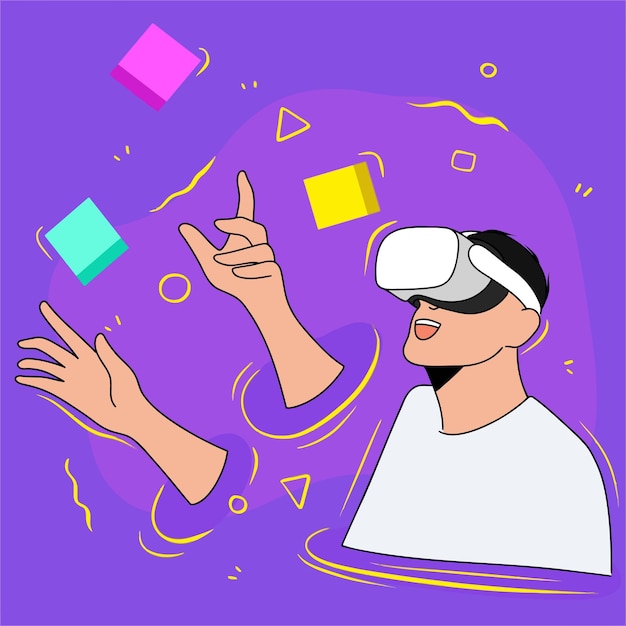 jovem usando óculos vr para descobrir o metaverso