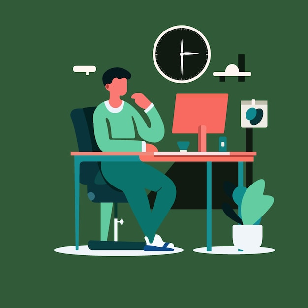 Jovem usando um laptop construindo marketing on-line e ele agora está muito ocupado com seu laptop