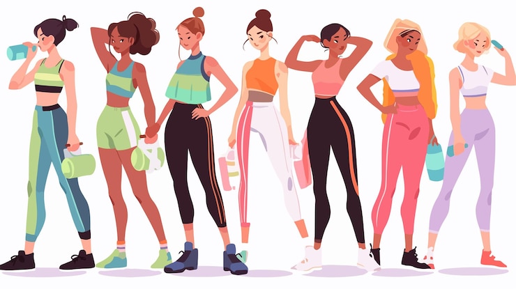 Vetor jovens elegantes posando em roupas esportivas