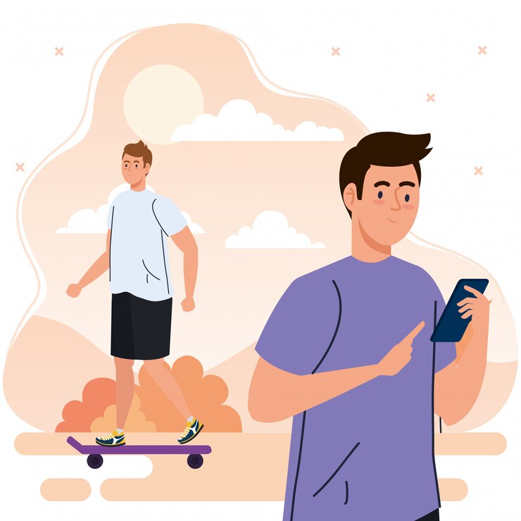 Vetor jovens, realizando atividades de lazer ao ar livre ilustração design