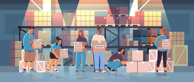 Jovens segurando caixas de ajuda de doação ajuda humanitária geração de assistência material conceito Z